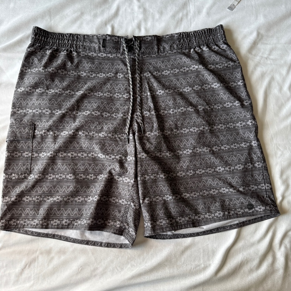 Far West Men's Aztec Swim Trunks Board Shorts Gray Size 2XL Tribal Mesh Brief